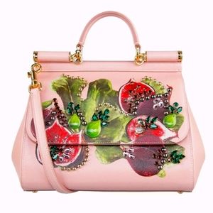 DOLCE & GABBANA Figs Print Crystals Sicily Med Bag